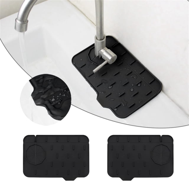 Drain Rack Kitchen Accessory for Draining and Water Retention Pad | Silicone Cushion for Double Faucet Use in Kitchen and Bathroom