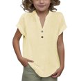 thumbnail image 1 of DecSea Linen Shirts for Kids 2025 Summer Button Down V Neck Short Sleeve Tops Casual Solid Blouses, 1 of 9