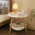 thumbnail image 2 of Gray Marble Pattern Round Side Table With Double Shelf Gray Finish Small Coffee Table For Bedroom Living Room #66w77, 2 of 6