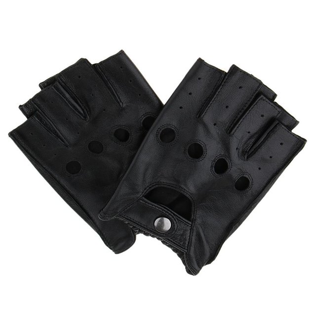 maskred Fashionable Retro PU Leather Men s Fingerless Driving Cycling Gloves Black Button L 5Set