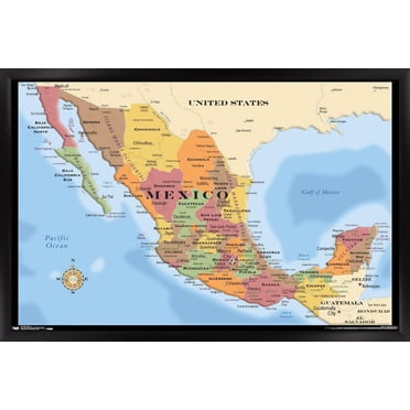Map - Mexico Wall Poster, 22.375" x 34" Framed