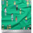 thumbnail image 3 of Soimoi Green Silk Fabric Human Group Print Fabric by the Yard 42 Inch Wide, 3 of 3