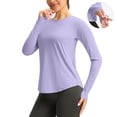 thumbnail image 2 of Chandail pour Femmes avec Trou pour Pouce Protection Solaire Été Séchage Rapide Chemises Couleur Unie Manches Longues pour Randonnée Course Violet, 2 of 9