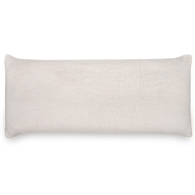 Plush body pillow 20" x 46" with a soft, cozy polyester cover in off-white and filled with polyester fibers, shown front-facing on a white background, ideal for adding comfort and decorative touch to bedrooms, also suitable for cuddling or support.