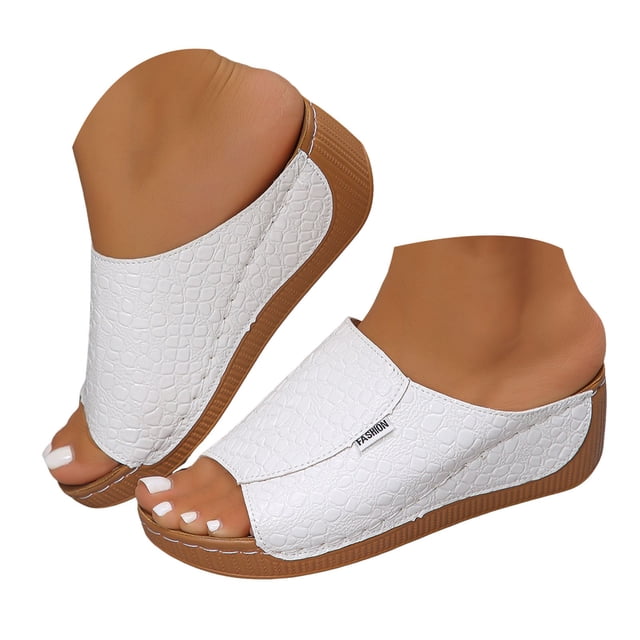 IUJSOY Womens Sandals Comfortable Platform Wedge Sandals Retro Pattern Slip on Summer Slippers