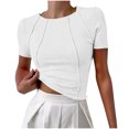 thumbnail image 5 of Pisexur Hauts de Printemps pour Femmes 2025, Hauts d'Entraînement pour Femmes, T-Shirt Imprimé à Manches Courtes Col Rond Chandail à la Mode Rouge, 2TG, 5 of 5