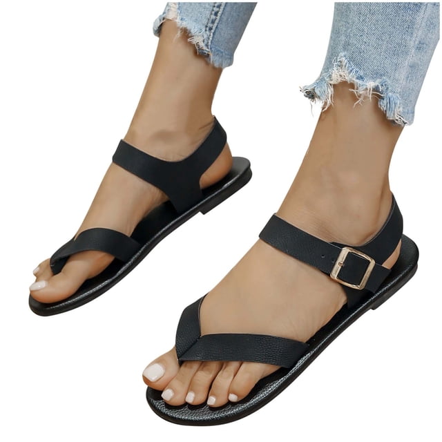 CHGBMOK Sandals Womens Strap - Style Flat Sandals with Buckle Closure and Comfort Footbed Sizes 36-43