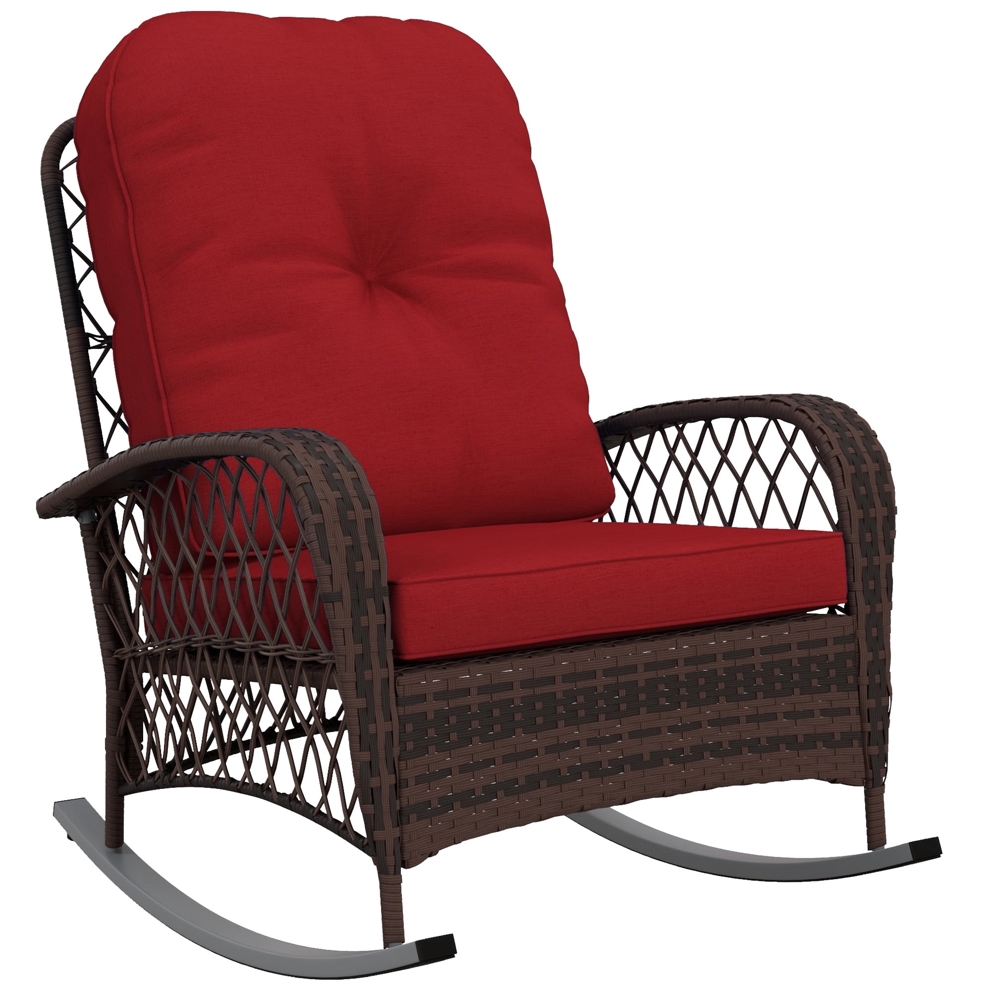 Outsunny Chaise Berçante en Rotin avec Coussin Doux pour Jardin, Rouge
