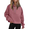 thumbnail image 2 of Half Zip Sweatshirt Women Plus Size Fleece Cropped Hoodies Pullover Fall Winter Warm Tops, 2 of 6