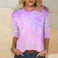 thumbnail image 2 of Besolor T-Shirts à Manches 3/4 pour Femmes Hauts Tendance à Col Rond Teinture sur Nœuds Blouse Décontractée Ample pour Sorties, 2 of 5
