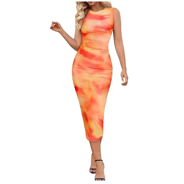 TJAZFJPA Robe Chien Robe d'Été Slim Teinture sur Nœuds Sans Manches Col Rond Fête Robe Extra Longue Robe en Cuir pour Femmes