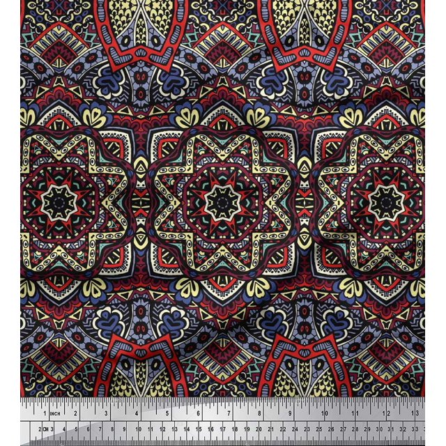 Soimoi Polyester Crepe Fabric Mandala Kaleidoscope Print Sewing Fabric Yard 52 Inch Wide