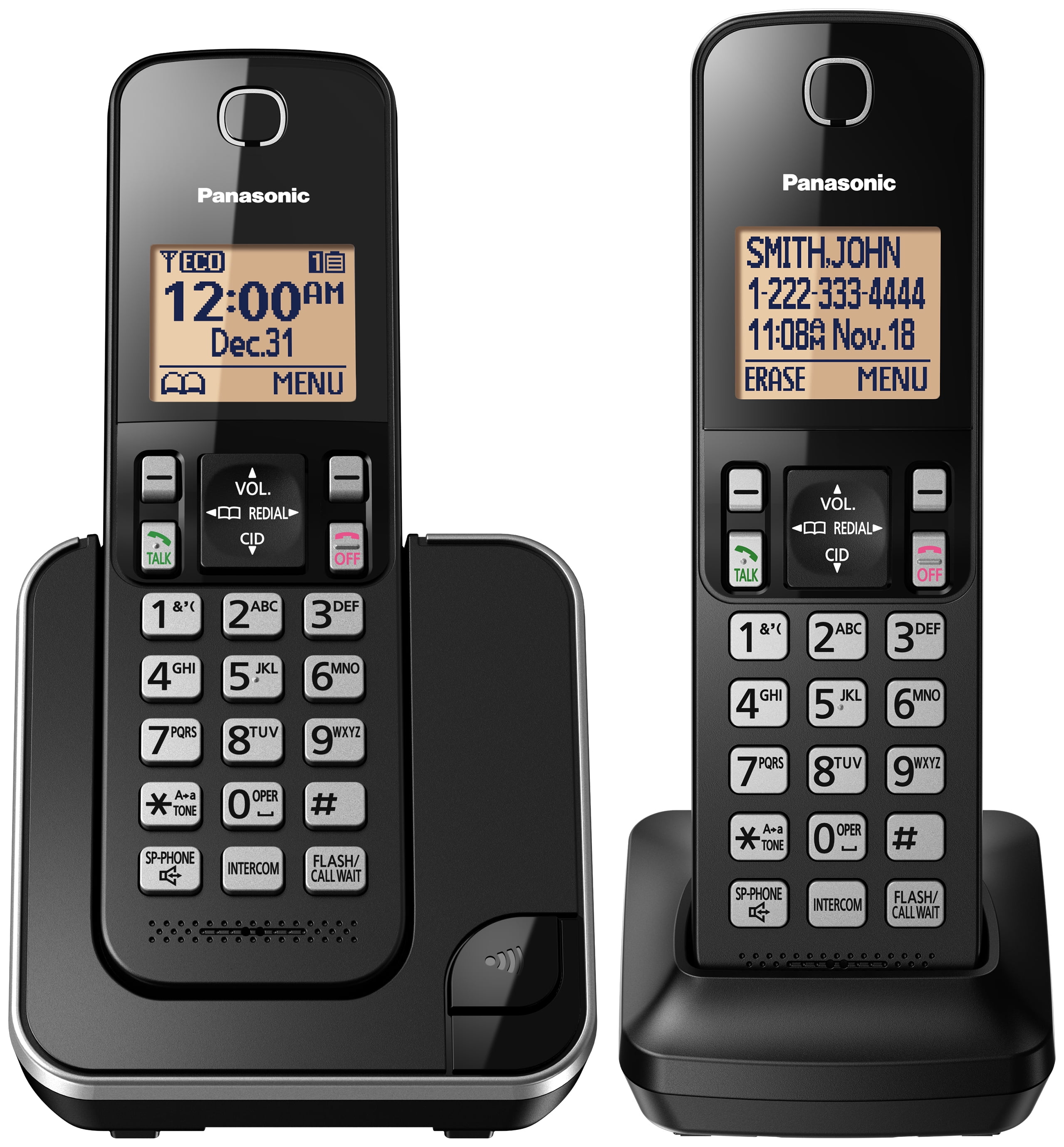 Panasonic KXTGC382B DECT 6.0 2-Handset Landline Telephone, Black