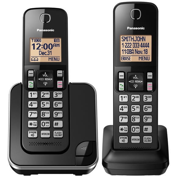 Panasonic KXTGC382B DECT 6.0 2-Handset Landline Telephone, Black