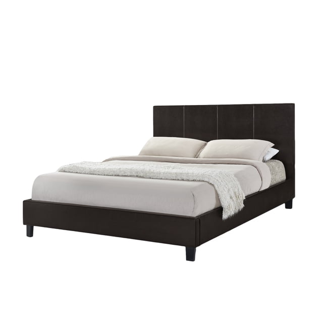 Lit Plateforme Double en PU Espresso Rembourré (Aucun Sommier Requis)