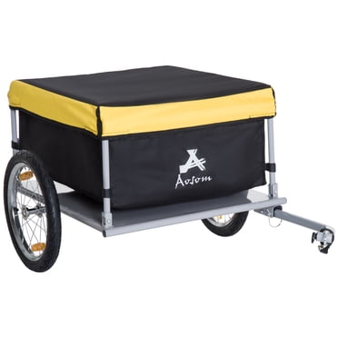 Aosom Bicycle Trailer Bike Cargo Trailer Garden Utility Cart Tool Carrier  with Removable Cover, Yellow