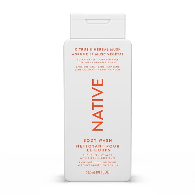 Native Natural Body Wash, Citrus & Herbal Musk, Sulfate Free, Paraben Free