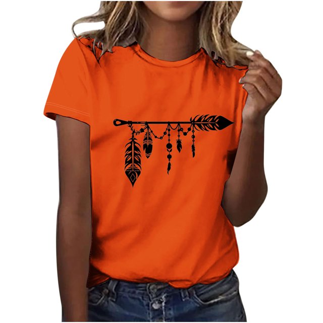 Dadaria T-Shirt Femme Orange Manches Courtes Col Rond Attrape-Rêves Été m