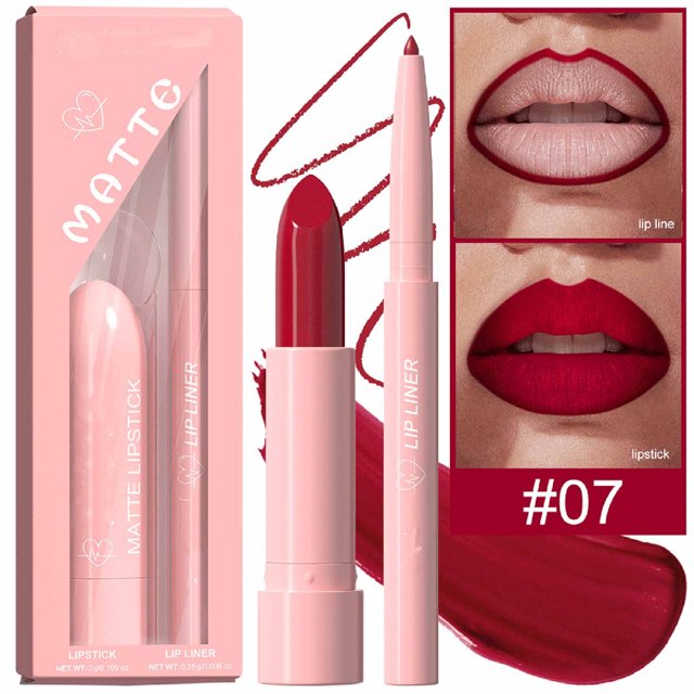 HHBEAUTY Ensemble Combo Rouge à Lèvres et Crayon Contour des Lèvres 2 en 1 Rouge à Lèvres Imperméable pour Femmes Ensemble de Crayon Contour des Lèvres Rouge à Lèvres Longue Tenue, Stylo Rouge à Lèvres Mat avec Ensemble de Crayon Contour des Lèvres Trousses de Maquillage