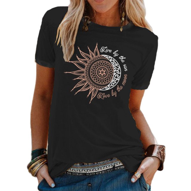 MAWCLOS Hauts pour Femmes T-Shirt à Imprimé Tournesol T-Shirt à Manches Courtes Tee Mode Travail Col Rond Haut Noir G