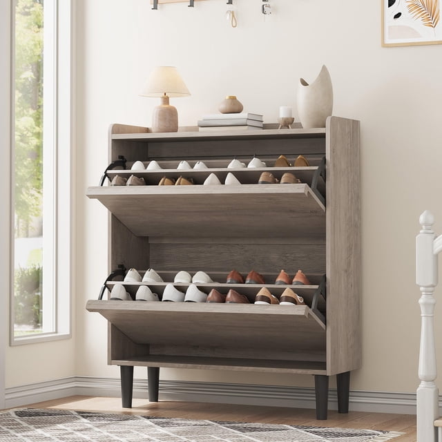 Armoire à Chaussures en Bois à Tiroir Rabattable – Organisateur de Rangement Mural Caché avec Tablettes Ajustables, MDF Imperméable pour Entrée/couloir, Contient 8 à 20 Paires