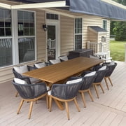 PURPLE LEAF 11 Pieces Patio Dining Set, Rectangular Aluminum Outdoor Table and 10 Wicker Chairs with Cushions for Garden Kitchen and Porch, Teak