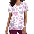 thumbnail image 1 of TIMIFIS Hauts de Gommage de la Saint-Valentin pour Femmes à Manches Courtes à Col en V Hauts Uniforme Blouse Imprimée de la Saint-Valentin avec Poches Blouse d'Allaitement avec Poches - Imprimé Violet, 1 of 4