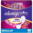 thumbnail image 1 of Always Radiant Daily Liners Light Absorbency, Regular Length, Up to 100% Odor Free and Fragrance Free, with Edge-2-Edge Adhesive, 1 of 14