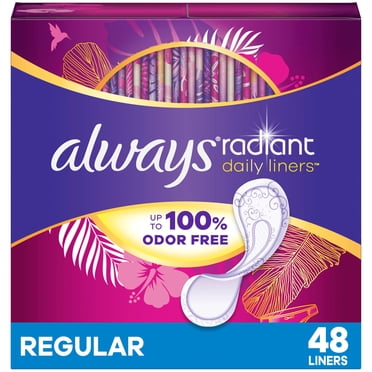 Always Radiant Protège-Dessous Quotidiens, Absorption Légère, Longueur Régulière, jusqu'à 100 % Sans Odeurs et Sans Parfum, avec Adhésif Bord à Bord