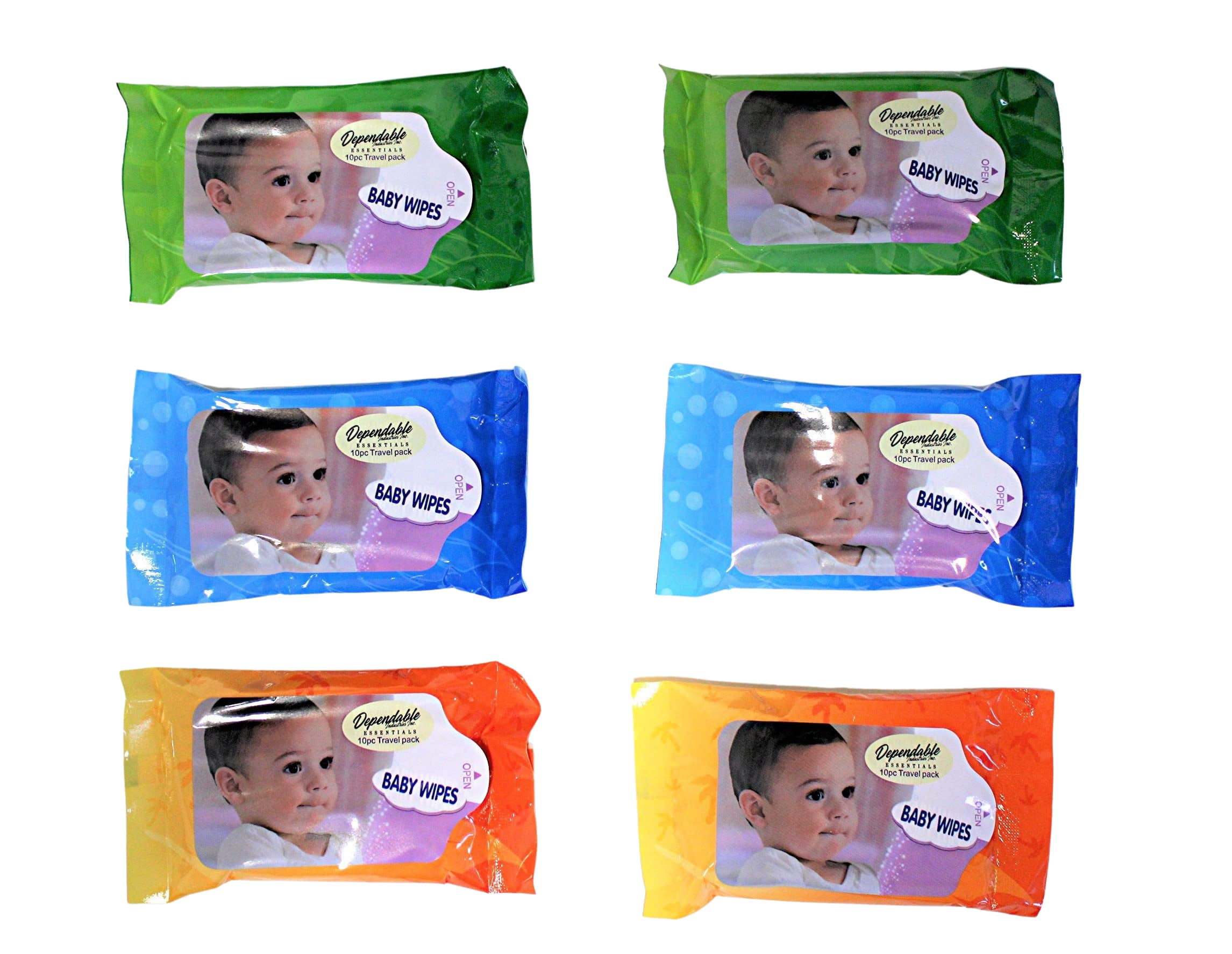 Dependable Industries 6 Piece Travel Size 10 Pack Baby Wipes Fits in Purse Diaper Bag & Glove Compartment Children's Hands and Face School Home