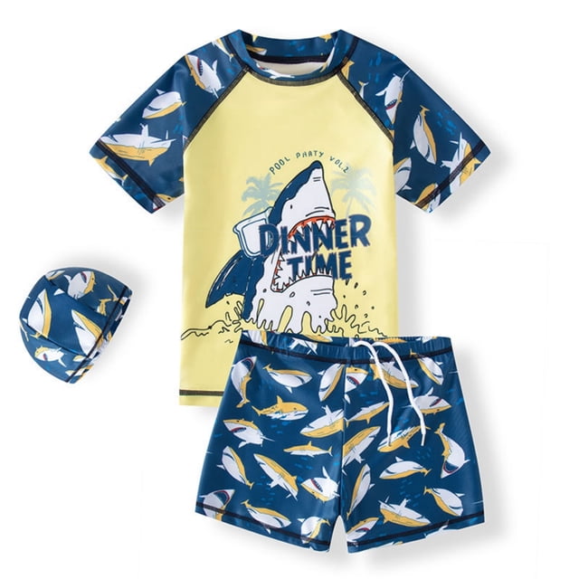 MIASHUI Boys Two Piece Rash Guard Swimsuits Kids Short Sleeve Swimwear Sets,Yellow,4-5 Years