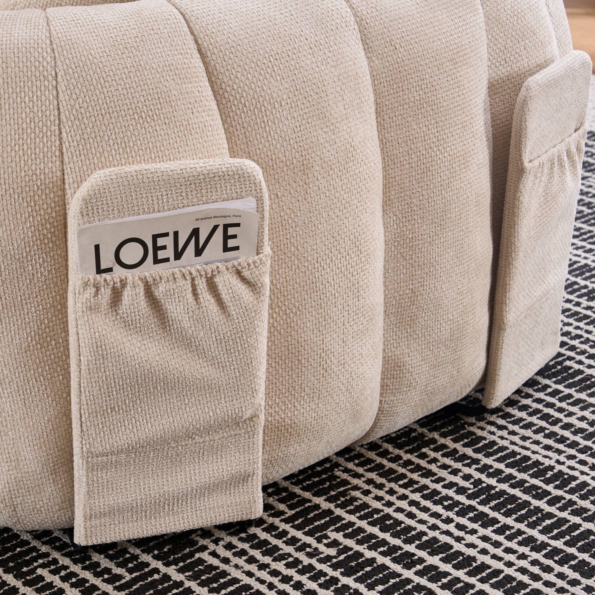 Chaise longue Noble House surdimensionnée, canapé-lit profond en chenille, beige
