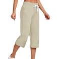 thumbnail image 1 of Innerwin Capris Solid Color Women Capri Pants Holiday Straight Leg Loose Fit Trousers Apricot M, 1 of 2