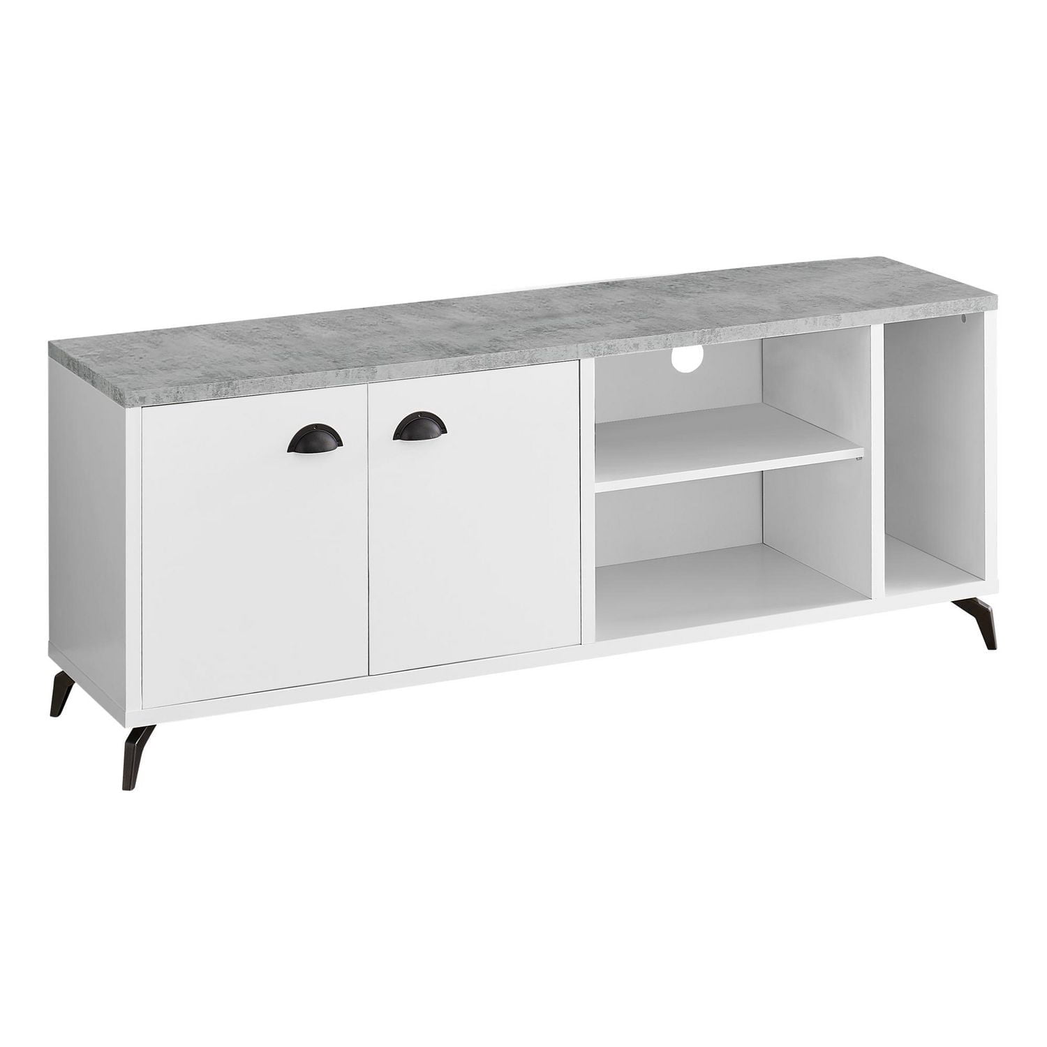 Monarch Specialties Tv Stand, 60 Inch, Console, Media Entertainment Center, Storage Cabinet, Living Room, Bedroom, Laminate, Metal, Grey, White, Contemporary, Modern