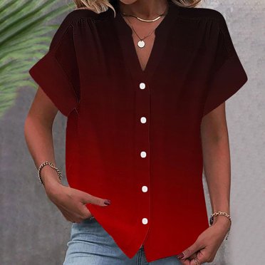 RXIRUCGD Mode Chemise à Manches Courtes pour Femme, Couleur Unie, Printemps/été, Boutonnée, Haut, Bleu Clair, Taille : 2TG