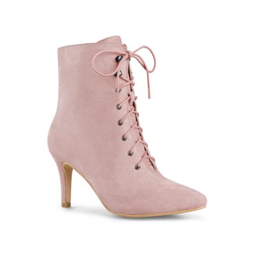 Unique Bargains Bottines à Talon Aiguille à Lacets pour Femme Rose Poudré (Taille 7)