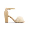 thumbnail image 3 of BLISSFUL STEP Women's Faux Fur Ankle Strap Block Heel Open Toe Sandals Beige 6, 3 of 7