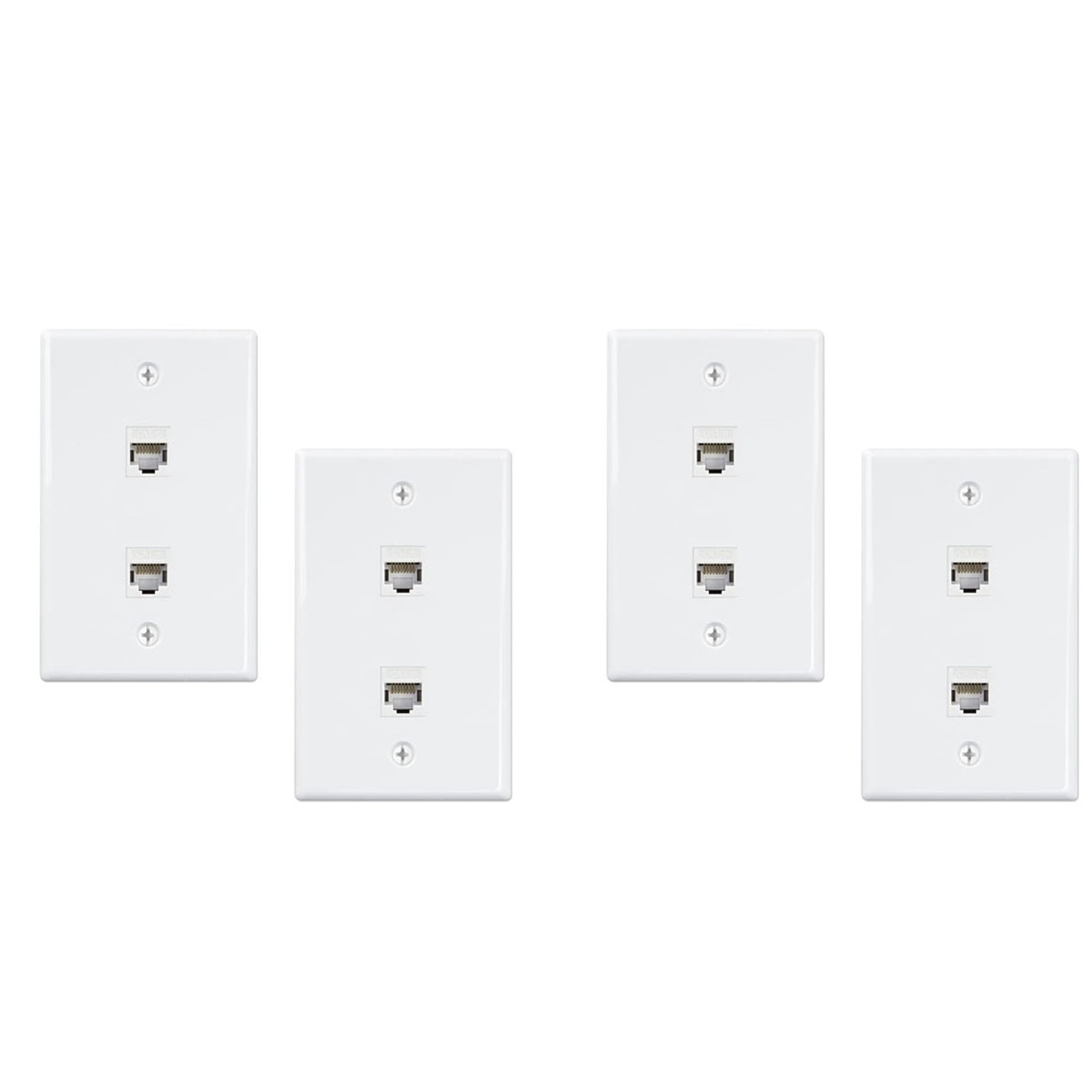 4 Pack 2 Port Ethernet Wall Plate, Cat6 Female to Female Wall Jack RJ45 Inline Coupler Wall Outlet, White