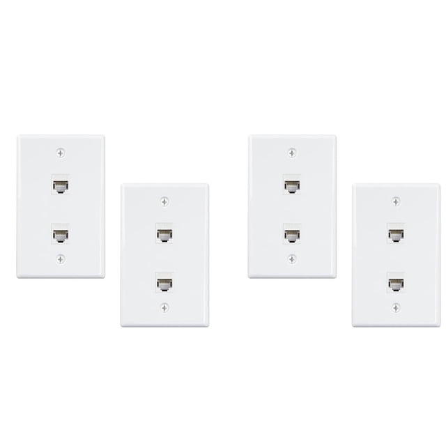 4 Pack 2 Port Ethernet Wall Plate, Cat6 Female to Female Wall Jack RJ45 Inline Coupler Wall Outlet, White