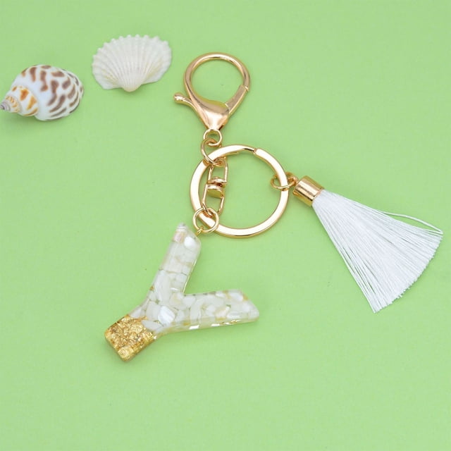 New White Tassel Letter Key Chain Crystal Drop Pendant Fashionable Bag Key Chain