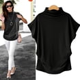 thumbnail image 3 of MesaSe Aviva Femme Col Roulé Manches Courtes Coton Uni Blouse Décontractée Haut T-Shirt Plus Kh/L, 3 of 3