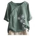thumbnail image 4 of 2025 Col Rond Manches Courtes à Boutons T-Shirt de Compression à Manches Longues pour Femmes Imprimé Floral T-Shirt Court Hauts Chemise à Manches Longues pour Femmes Blouse Décontractée Femme Chemises à Manches Longues pour Femmes, 4 of 4