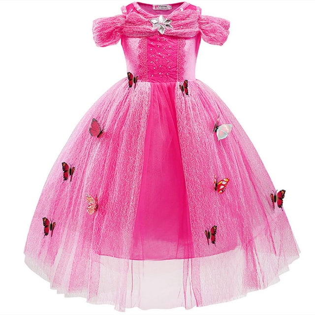 Girls Princess Dress with Butterflies 5 Layers Fancy Dress Up Costume