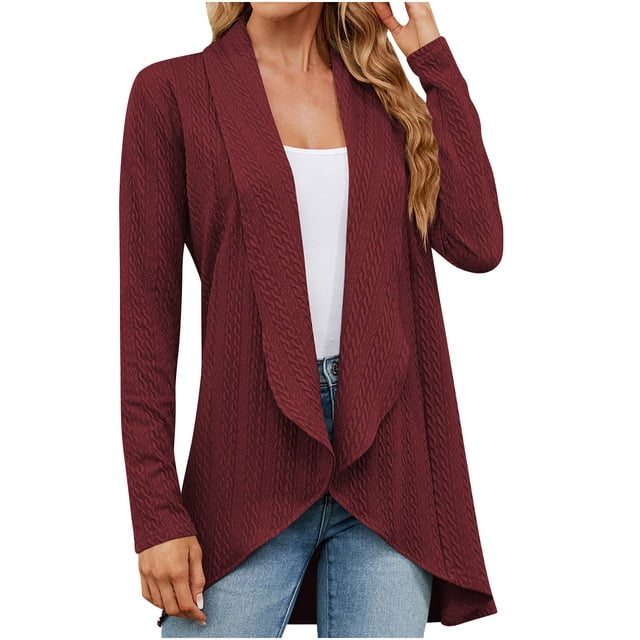 AherBiu Spring Fall Cardigan for Women Long Sleeve Open Front Lightweight Ladies Outwear Coats