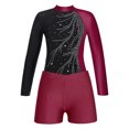 thumbnail image 3 of renvena Girls Gymnastics Leotards and Shorts Set Rhinestone Long Sleeve Ballet Unitard Biketards Burgundy 12, 3 of 5