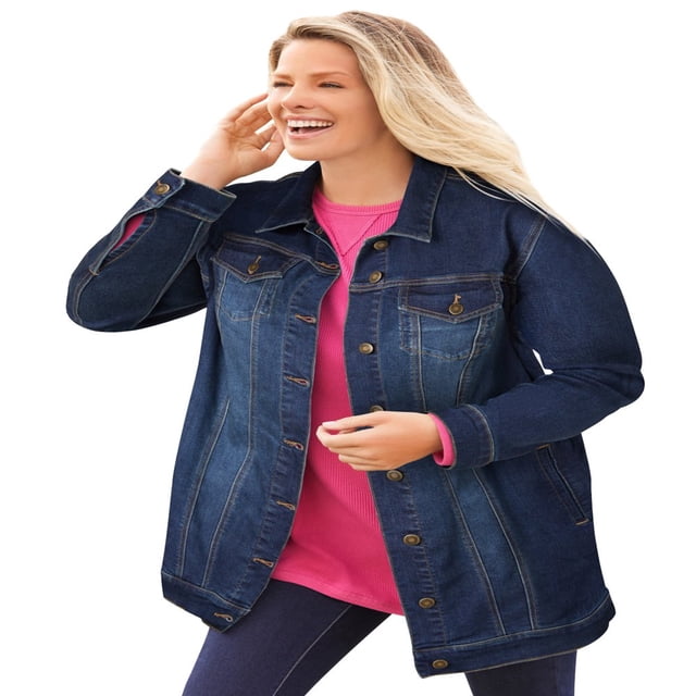 Woman Within Plus Size Long Stretch Denim Jacket Oversized Jean Jacket - 22 W Indigo
