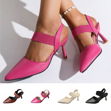 Hinvhai Talons pour Femmes Robe Escarpins à Bout Pointu Fermé Talons Aiguilles Hauts Confortables Escarpins à Enfiler Chaussures de Travail Mariage Fête pour Femmes Rose Vif 9(42)