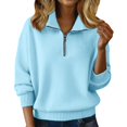 thumbnail image 1 of WTXUE Womens Long Sleeve Quarter Zip Pullover Sweater Casual Loose V Neck Collared Ribbed Knit Jumper Tops Soft Oversized Tunic Sweaters Sky Blue L, 1 of 9