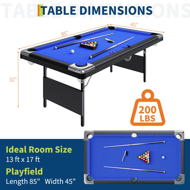 GloryStar 6Ft/7Ft Folding Pool Table, Portable Pool Table, Billiard Table Set Includes Balls, Cues, Chalks and Brush, for Family Game Room, Adult Rrec Room, Basements