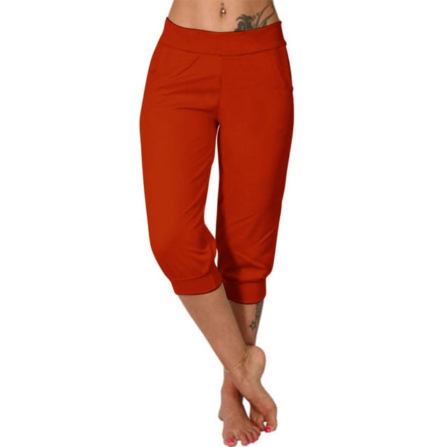 Timegard Womens Sweatpants Capri Pants Cinch Bottom Solid Color Cropped Joggers Workout Pants with Pockets